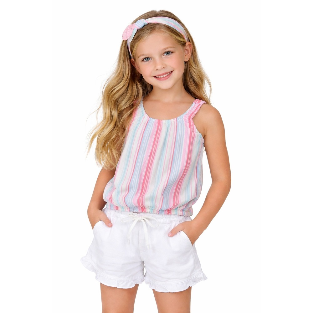 NWT Paisley Lane Girls 6 Pink Blue‎ Striped Tank Top Matching Headband New